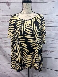 Nicole Miller Top Womens 3X Black White‎ Leaf Print Linen Casual Plus Size